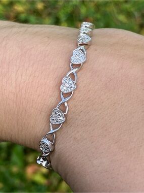 Natural White Diamond Sterling Silver Tennis Bracelet Size 7.25